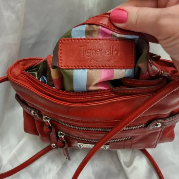 Tignanello, Are Your Looking For Me? Red Orange Leather Crossbody - Picture 2 of 15